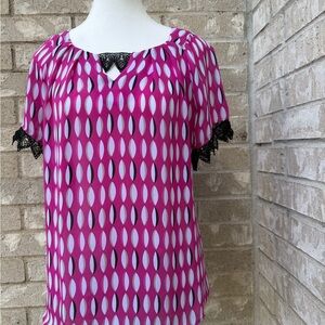 Worthington PL Fuchsia and Black Patterned Blouse
